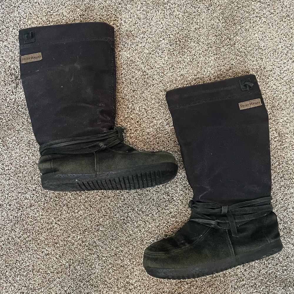 Steger Mukluks TRD Black Leather Womens Traditional Snow Winter Boots Size 8+